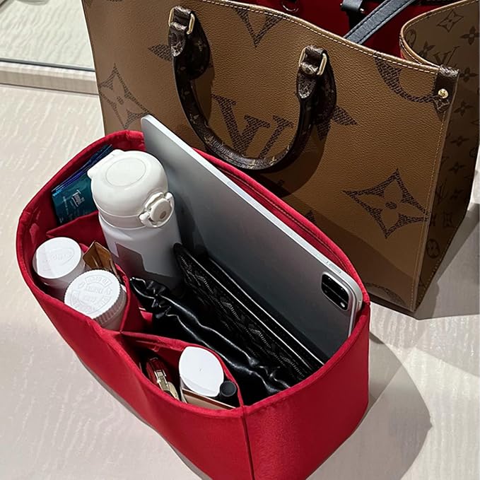 Organizer Insert for Onthego GM, Satin Purse Organizer for Luxury Bag, Lightweight and Soft Purse Dividers for Woman Handbags, Multiple Pockets with Organized Capacity (Ruby, GM) - Image 2