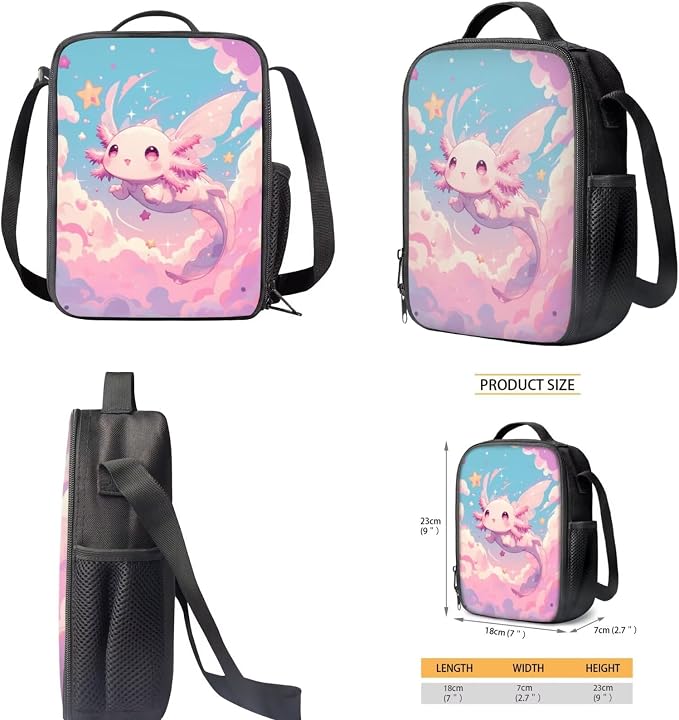 Cute Axolotl Backpack for School Girls 1st Grade with Lunchbox 4 in 1 Kids Bookbag and Lunch Box Set 17in Elementary Schoolbag Lunch Bag Pencil Case Primary Back Pack Water Bottle Carrier - Image 5