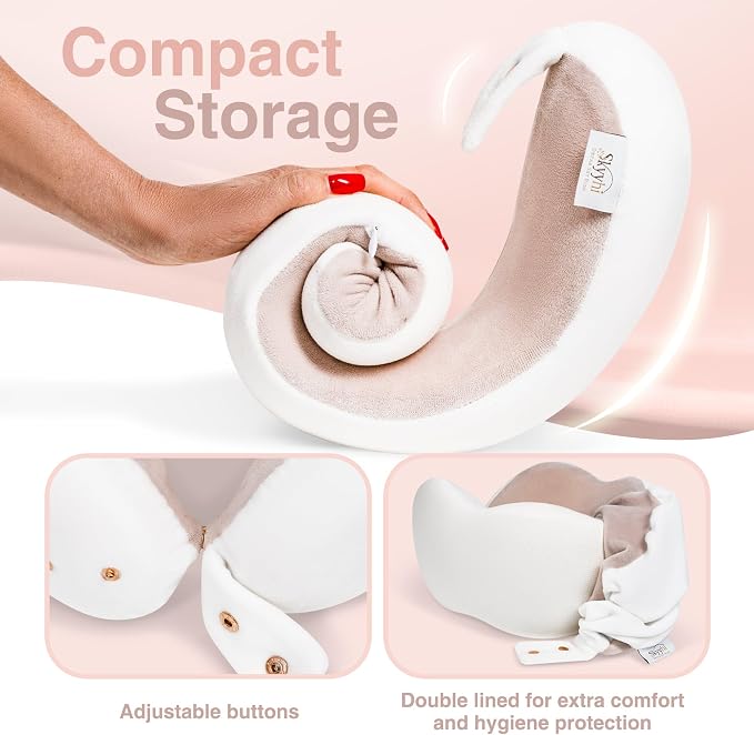 Women's Small Fitted Neck Pillow for Traveling, Memory Foam Travel Pillow, Travel Neck Pillows for Airplanes, Travel Essentials for Flying, Car Essentials for Women, Plane Pillow in Ash - Image 4