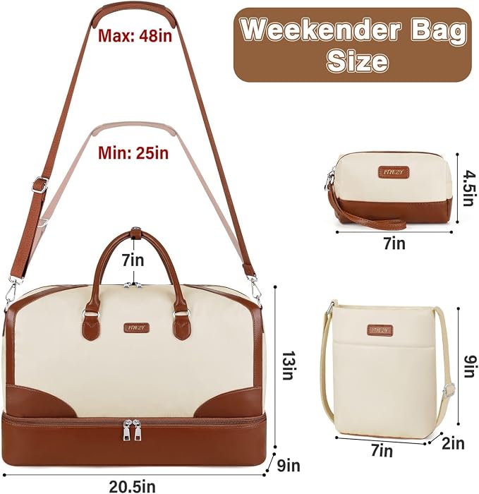 ITIEZY Weekender Overnight Bag for Women - Large Travel Duffel Bag with Shoe Compartment, Gym Duffel Bag Hospital Bag Carry On Tote Bags for Airplanes with Crossbody Bag Toiletry Bag 3Pcs Set - Image 6