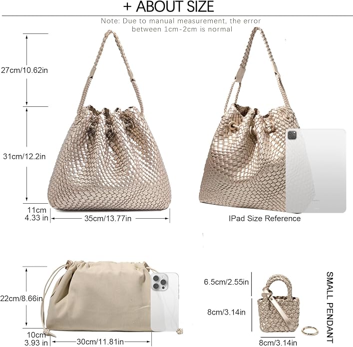 JINMANXUE Woven Purse for Women, Beach Hobo Shoulder Bag, Top-handle Tote Handbag, Shopper Underarm Satchel for Work Travel | Spacious Lightweight - Image 4