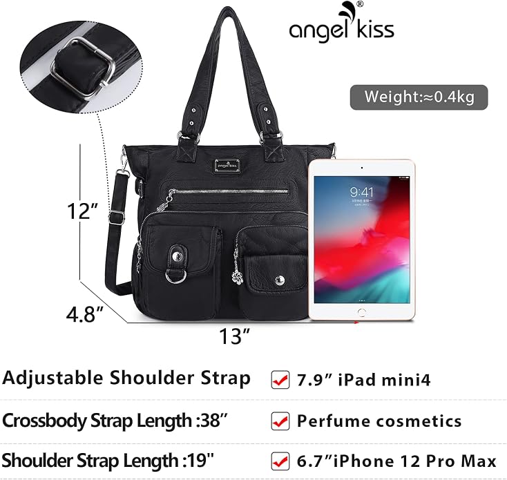 Angelkiss Purses Handbags for Women PU Tote Satchel Bags for Women Pockets Shoulder Bags… | PU - Image 3