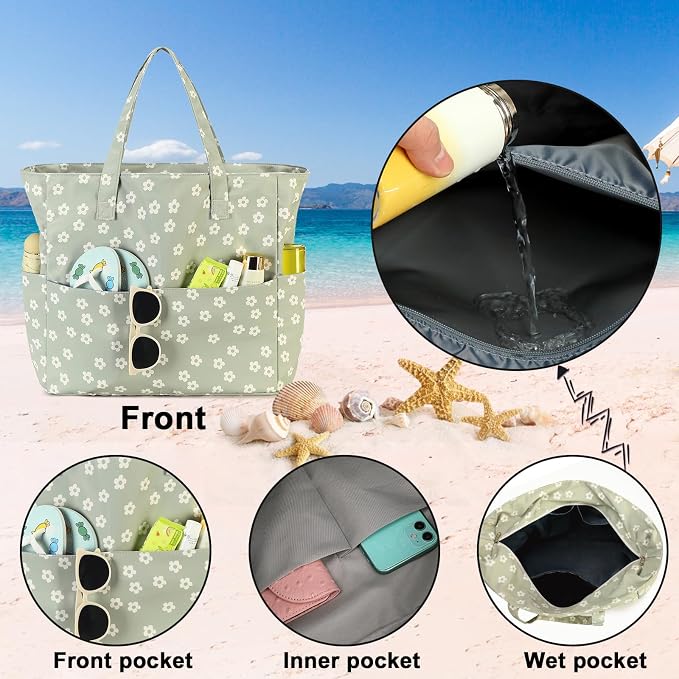 Bluboon Waterproof Beach Tote Pool Bags for Women Ladies Extra Large Carry On Bag With Wet Compartment for Weekender Travel - Image 7