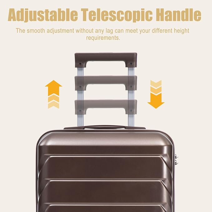 GDFStudio 20 Inch ABS Hard Shell Carry-On Luggage, Spinner Wheel Suitcase with Printed Stripe Pattern and TSA Combination Lock - Brown - Image 6