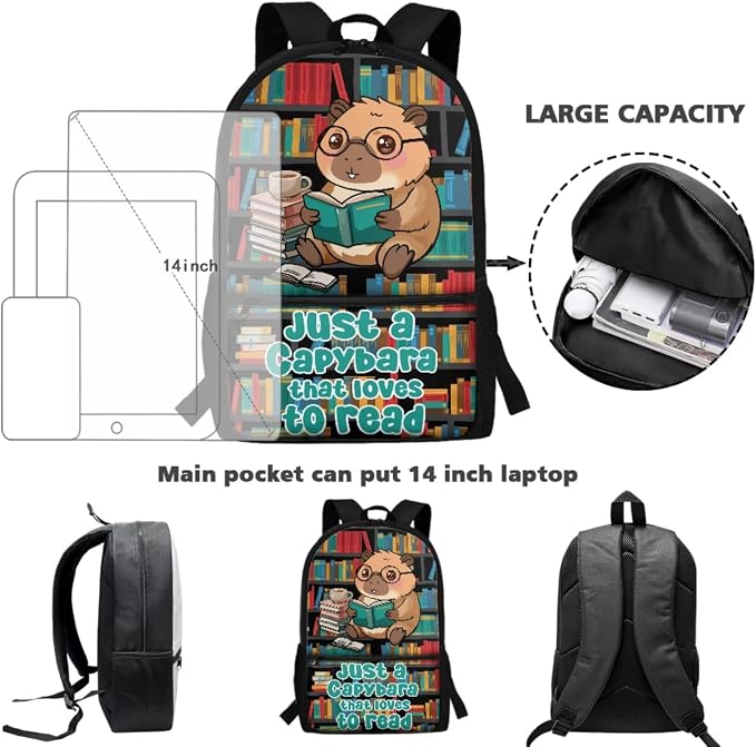 Capybara Backpack for School Kids Backpack and Lunch Box Sets Book Bag with Lunch Bag Pencil Case Water Bottle Sleeve Bookmark 5Pcs Kids Bookbag for Preschool Satchel - Image 4