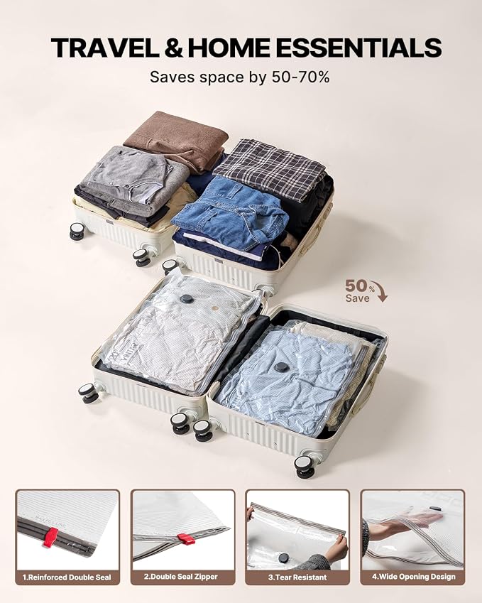 Vacuum Seal Bags for Clothing Travel with Rechargeable Cordless Pump, VINTAR 20 Pack Space Saver Vacuum Storage Bags(5J+5L+5M+5S), Compression Packing Bags for Luggage and Suitcase - Image 3
