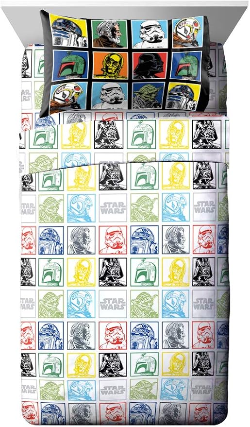 Jay Franco Kids Sheet Set with Fitted, Flat Sheets & Pillow Cover - Ultra-Soft Bedding with Pillowcase for Room Decor, Multi - Star Wars, 4 Piece Full by JayFranco