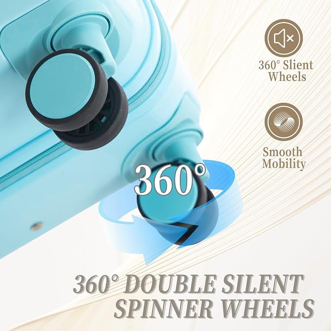 3-Piece Luggage Set 20/24/28'' Hard-shell with 360° Spinner Wheels & Combination Lock, Lightweight ABS Material for Travelling, Blue - Image 3