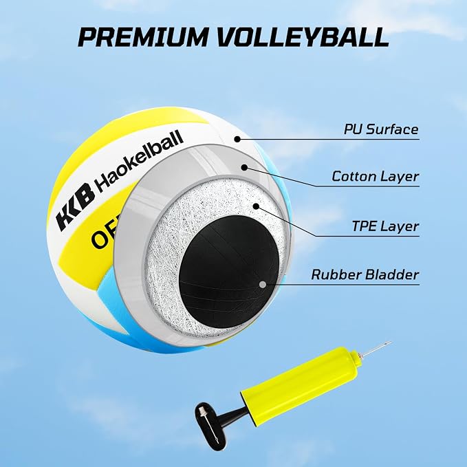 Haokelball Outdoor Volleyball Net Set for Backyard, 32FT Regulation, 3-Level Adjustable Height & Anti-Sag Tension System, Heavy Duty Thick Poles, Includes Volleyball, Pump, Boundary Line and Carry Bag - Image 7