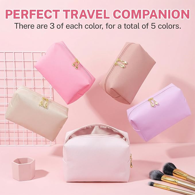 15 Pcs Pink Makeup Bag Bulk PU Cosmetic Pouches Preppy Waterproof Travel Toiletry Bags Aesthetic Storage Organizer Bags Party/Birthday Gift Favors for Teen Girls Women(Pink Series) - Image 6