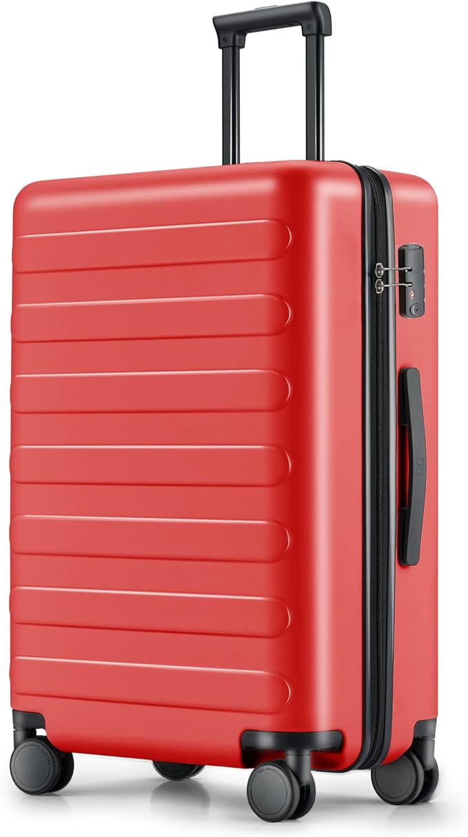 NINETYGO Medium Checked Luggage 24 Inch, Checking In Luggage with Smooth Spinner Wheels, Lightweight, Hard Shell PC Suitcase, Lightweight Travel Luggage, TSA Approved (Raspberry, Rhine Basic) by NINETYGO