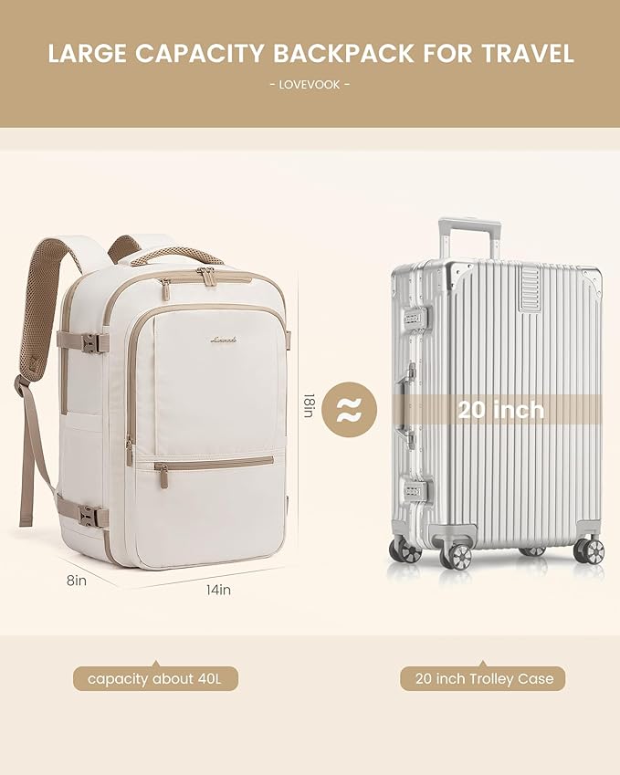 LOVEVOOK Travel Backpack for Women & Men, 40L Large Carry On Backpack Airline Approved, TSA Personal Item Weekender Bag, Water Resistant Laptop Backpacks with 3 Packing Cubes for Travel Essentials - Image 3