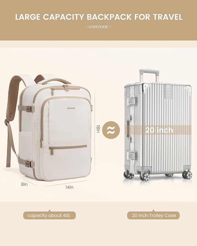 LOVEVOOK Travel Backpack for Women & Men, 40L Large Carry On Backpack Airline Approved, TSA Personal Item Weekender Bag, Water Resistant Laptop Backpacks with 3 Packing Cubes for Travel Essentials - Image 3