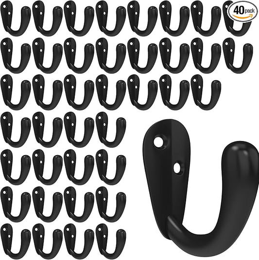 CBWLWJ 40 Pack Coat Hooks Wall Mounted Single Prong Robe Wall Hooks for Hanging Towel Hooks for Living Room, Bathroom, Kitchen, Bedroom for Coat, Bag, Scarf, Towel, Hat, Key, Cup (Black) by CBWLWJ