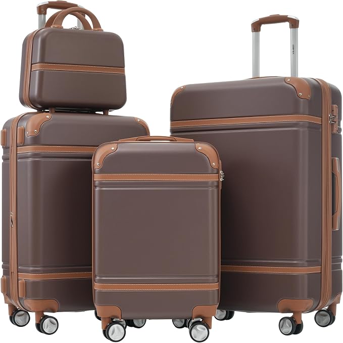 Merax Luggage Set 3 Piece Suitcase Set with Cosmetic Case Expandable Spinner Wheels Vintage Luggage Sets(Brown,20"+24"+28") by Merax