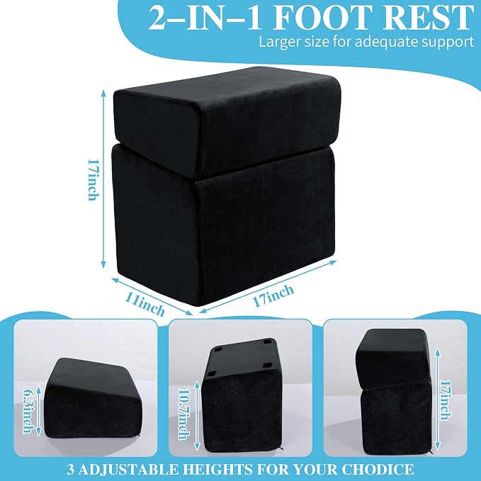 Under Desk Foot Rest, ROYALAY Ergonomic Office Footrest with 3 Adjustable Heights, High-Density Memory Foam Leg Rest for Home, Travel, Airplane with Washable Cover - Image 3