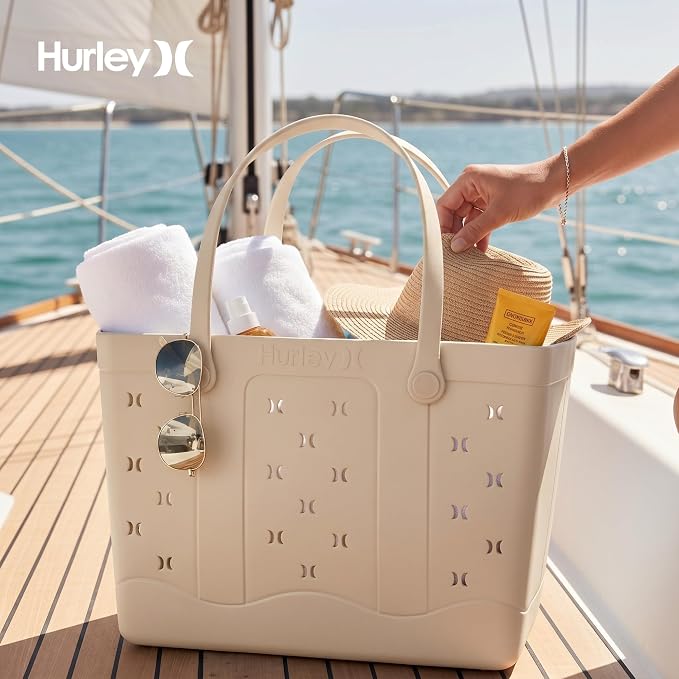 Hurley Rubber Tote Bag - Beach Bags Waterproof Sandproof, Easy-Clean Freestanding EVA Plastic, Hose-Clean, Sizes 16"-19" - Image 3