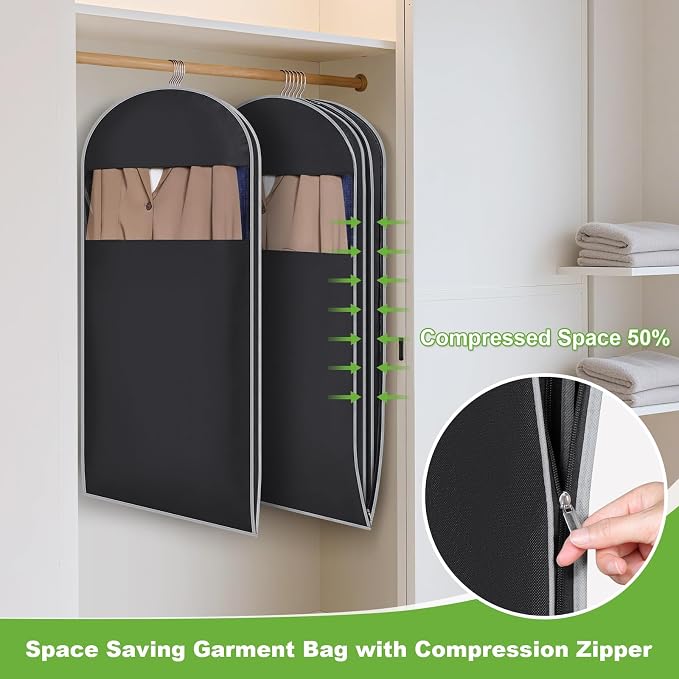 KEEGH Space Saving Hanging Garment Bag with Self Compression Zipper 50 Inch, Compression Garment Bags for Hanging Clothes with Clear Window, Suit Bags for Closet Storage (2 Pack) - Image 3