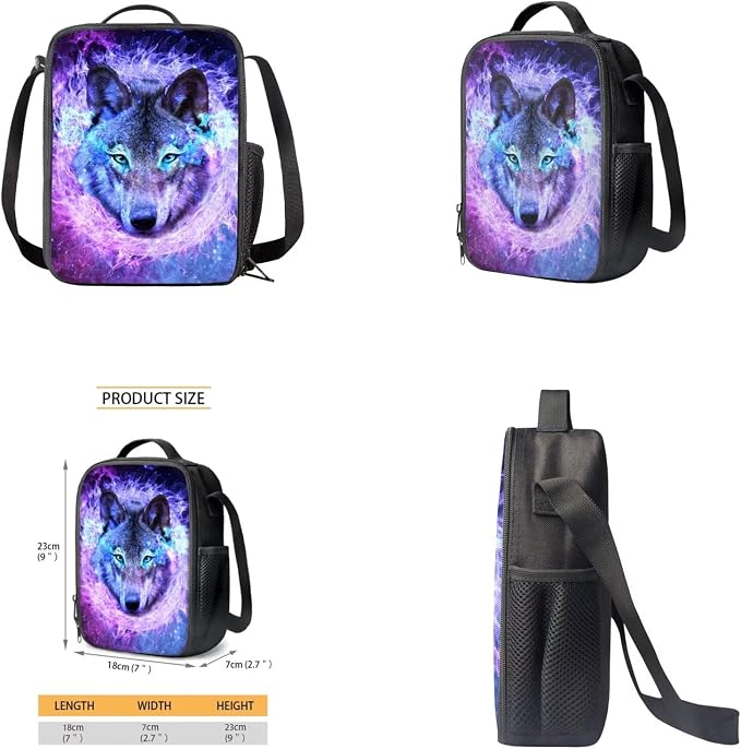 Galaxy Wolf Backpack for Girls Kids Backpack with Lunch Box Water Bottle Bag and Soft Pencil Case 4PCS Set Bookbag with Front Pocket for School 17" Large Capacity School Bag with Side Pocket - Image 4