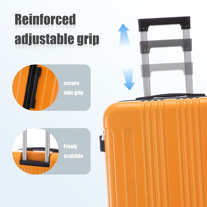 GDFStudio 20/24/28 Inch 3 Piece Luggage Set, ABS Hard Shell Spinner Suitcase with 360° Silent Wheels,TSA Combination Lock, Large Capacity Travel Luggage with Retractable Handle,Carry On,Orange - Image 8