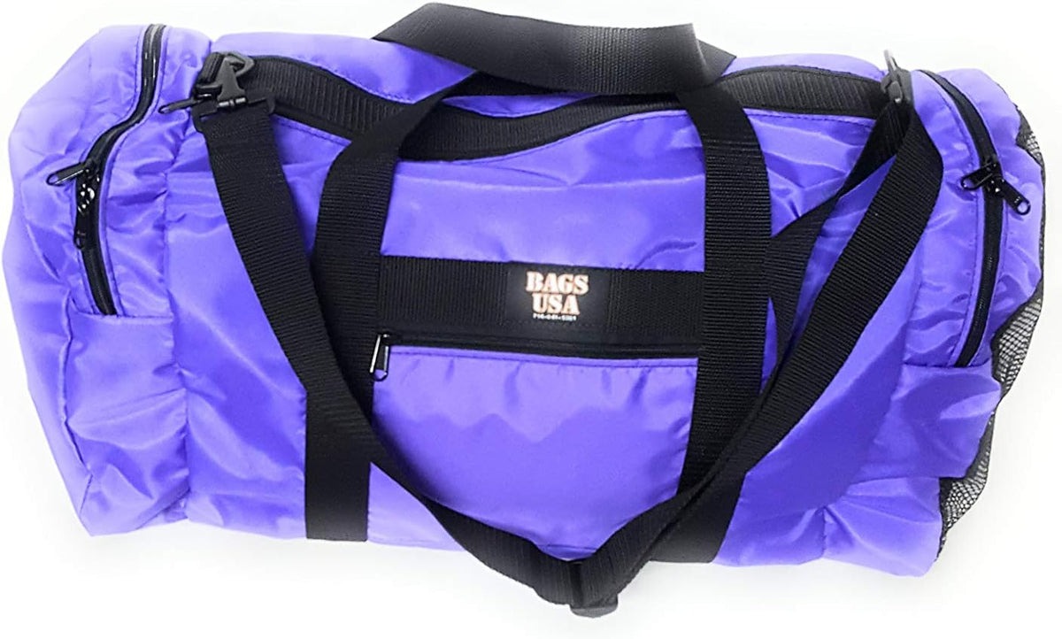 Duffle Bag Wet and Dry with One End Compartment Mesh, Front Pocket, Made In USA (Purple) by BAGS+USA