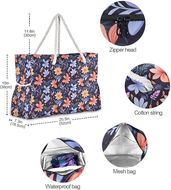 senya Large Beach Shoulder Bags Canvas Tote Water Resistant for Gym Travel Daily - Image 6