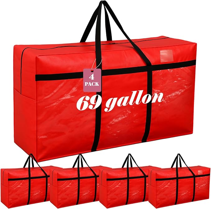 Windyun 4 Pack 69 Gallon Extra Large Moving Bags XXL Heavy Duty Storage Bag with Strong Zipper Handle Jumbo Big Tote Box Foldable for College Dorm Travel Clothes Duffle Blanket Pillow(Red) - Image 2
