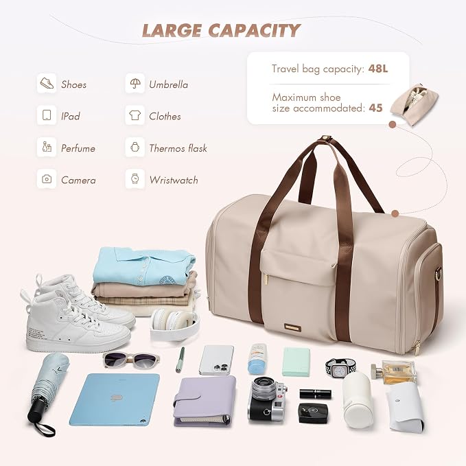 Convertible 2-in-1 Garment Bags for Travel,Women Men Carry On Garment Duffle Bag With Shoe Compartment,Hanging Suit bag,48L,Apricot - Image 4