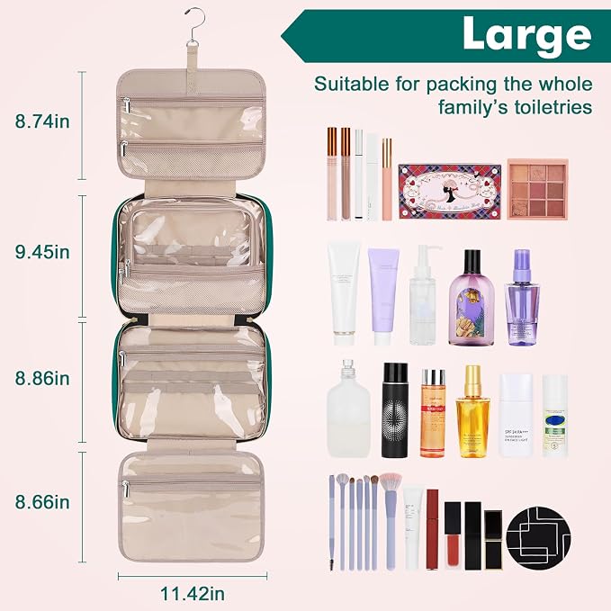 Wedama Toiletry Bag for Women, Large Cosmetic Travel Bag, Hanging Toiletry Bag for Bathroom, Thickened PVC Waterproof Travel Makeup Bag, Toiletries Bag for Travel Business Trips and Camping - Image 2