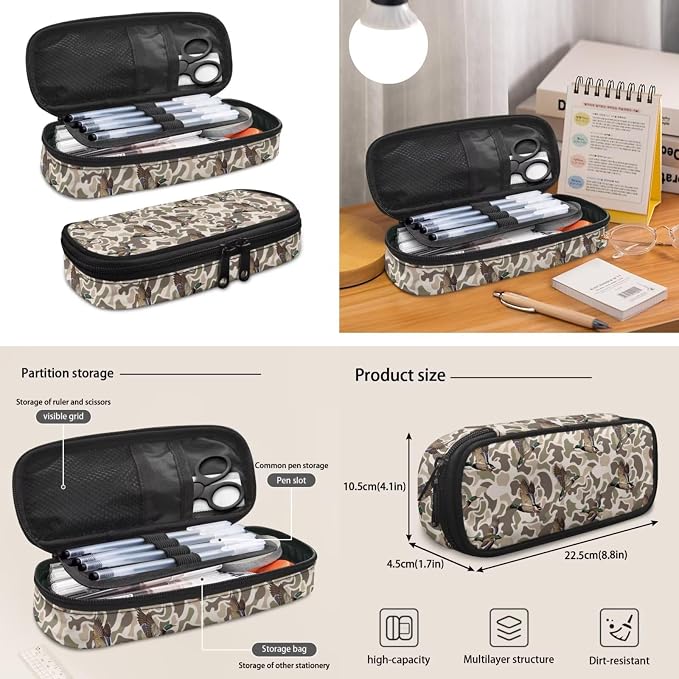 Mallard Duck Camo Kids Backpack Set 4Pcs, 17 Inch School Bag | Water Bottle Holder, Durable 600D Multi-Pocket Design, for Elementary Middle School Students, Great Back to School Gift - Image 6
