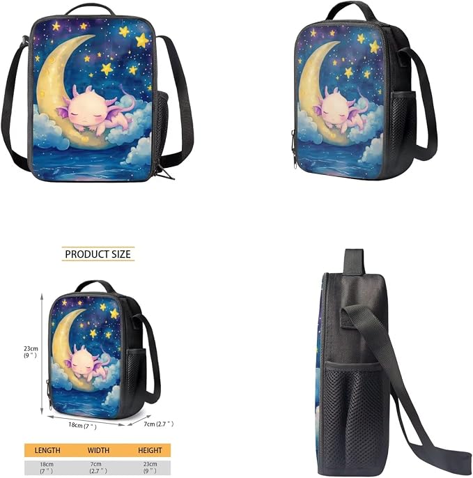 Axolotl Backpack and Lunch Box for Girls Middle High School Book Bag Large Capacity Lightweight Bookbag for Students Cartoon Animals School Bag for Preschool Casual Daypack - Image 4
