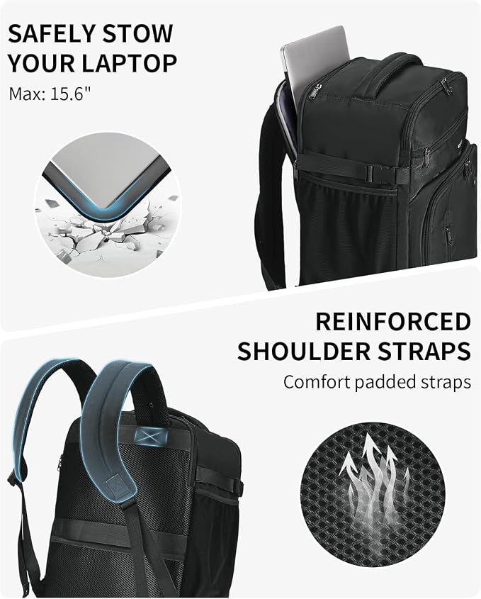 ECOHUB Travel Backpack for Men, 18x14x8 Frontier Airlines Personal Item Bag with Clear Toiletry Bag, Laptop Carry on Backpack with USB Port, Airline Approved Under Seat 14 Pockets 30L, Black - Image 7