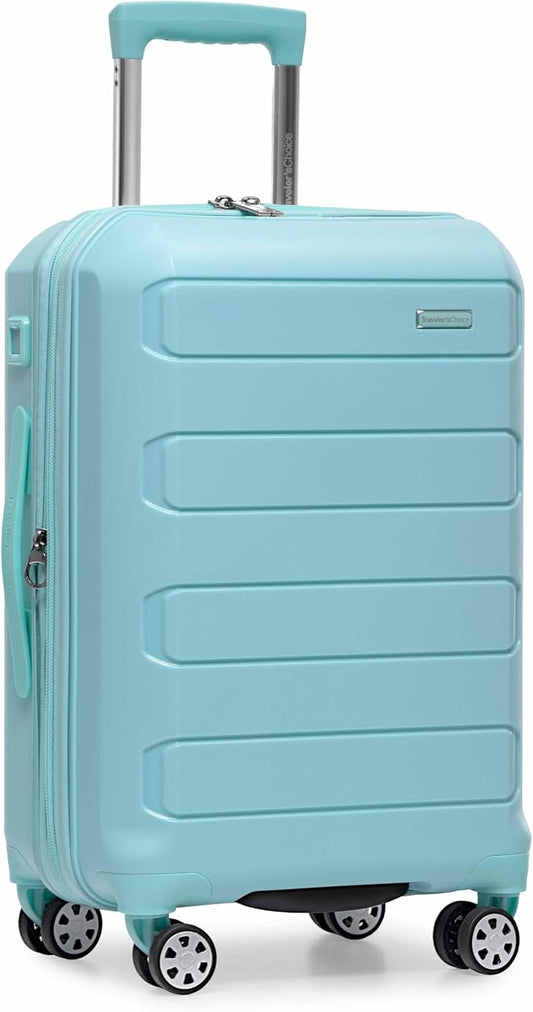 Traveler's Choice Pagosa Hardshell Expandable Luggage with Spinner Wheels, Baby Blue, 22-Inch Carry-on by TravelersChoice