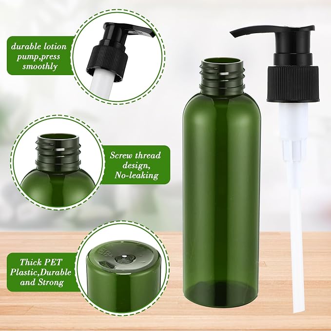 Nuenen 48 Pcs Refillable Empty Lotion Bottles 4oz/120ml Plastic Pump Bottles Conditioner Shampoo Dispenser Leak Proof Pump Container for Body Wash, Creams, Liquid Soap(Black and Green) - Image 3