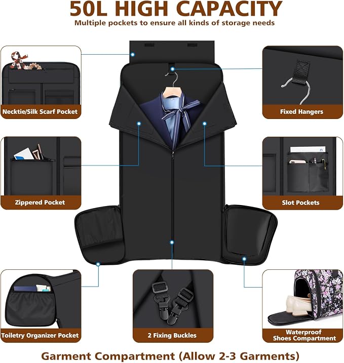 Rolling Garment Bags for Travel - Carry on Convertible Garment Duffle Bags with Wheels for Men Women, 4 in 1 Large Travel Duffel Bags with Shoes Compartment Hanging Suit Dress Weekender Bag 4pcs Set - Image 2