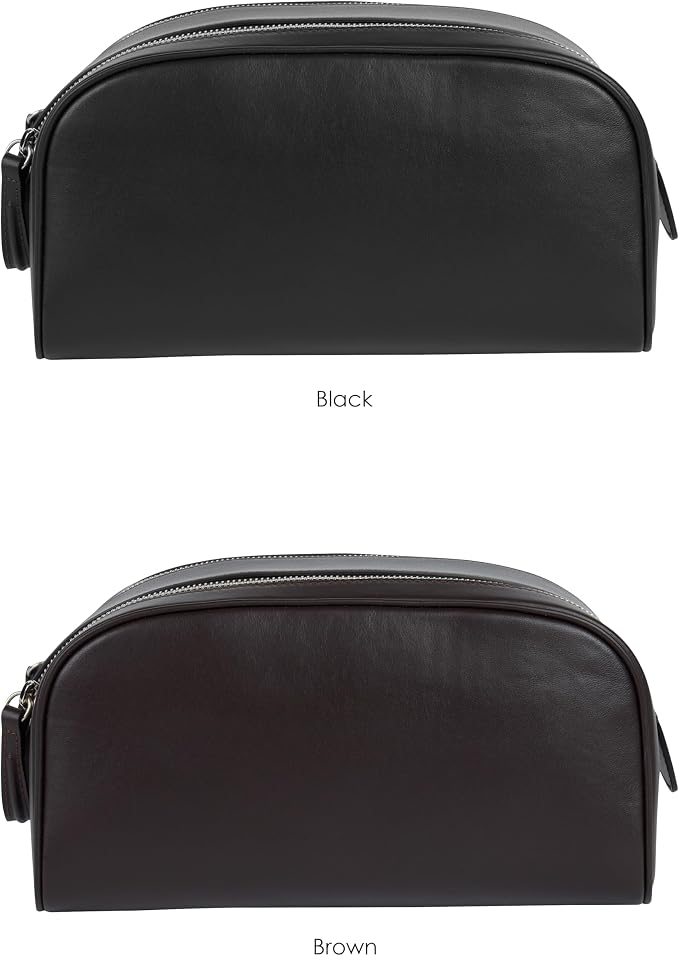 Full-Grain Leather Toiletry Bag for Men & Women | Travel Dopp Kit & Makeup Organizer | LWG Gold-Rated Certified | Durable Zip Closure, Carry Handle | Gift & Daily Use, Black - Image 9