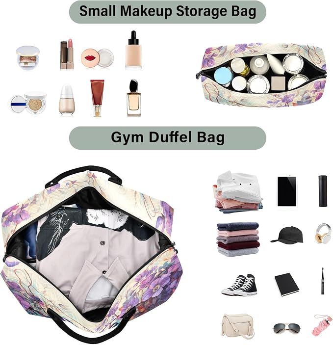 Birds under The Purple Flower Travel Duffle Bag Gym Yoga Carry on Bags for Men Women Weekender Bag - Image 4