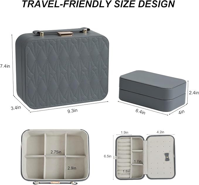 Jewelry Box for Women, Travel Jewelry Organizer Ladies Watch and Jewelry Case Travel Jewelry Case for Necklaces. (Grey) - Image 4