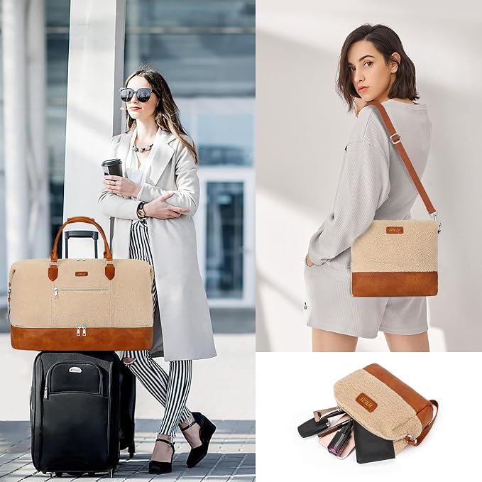 ITIEZY Weekender Overnight Bag for Women - Large Travel Duffel Bag with Shoe Compartment, Gym Duffel Bag Hospital Bag Carry On Tote Bags for Airplanes with Crossbody Bag Toiletry Bag 3Pcs Set - Image 2