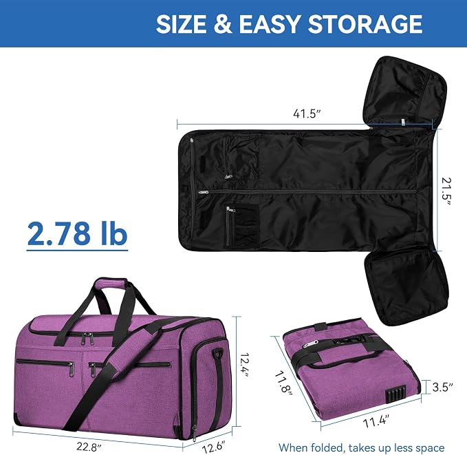 Bukere Carry on Garment Duffle Bag for Travel, Convertible Suit Bag with Backpack Shoulder Straps, Shoe Compartment, Waterproof 3 in 1 Weekender Suit Bag for Men Women - Image 5