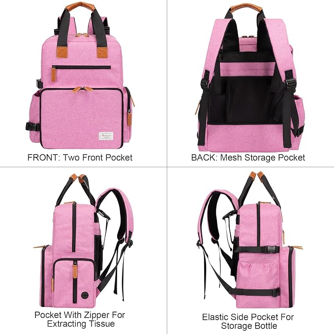 Modoker Dog Travel Bag, Airline Approved Backpack for Pet Accessories Organizer with 2 Food Storage, 2 Collapsible Bowls, Pink - Image 2
