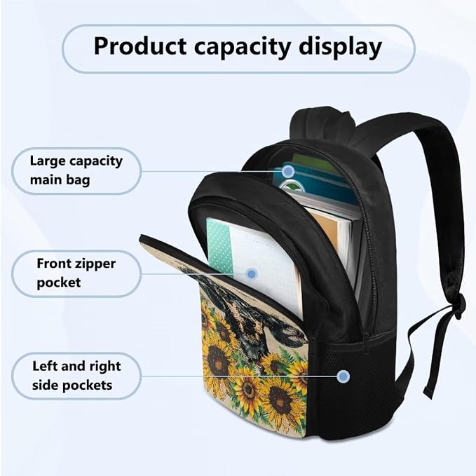 4 pcs Kids Backpack Set, School Supplies Include School Bags Book Bag with Insulated Lunch Bag Kit Pen Bags Water Bottle Sleeve Set for Kids Teens Boys Girls, Dachshund Sunflower - Image 2