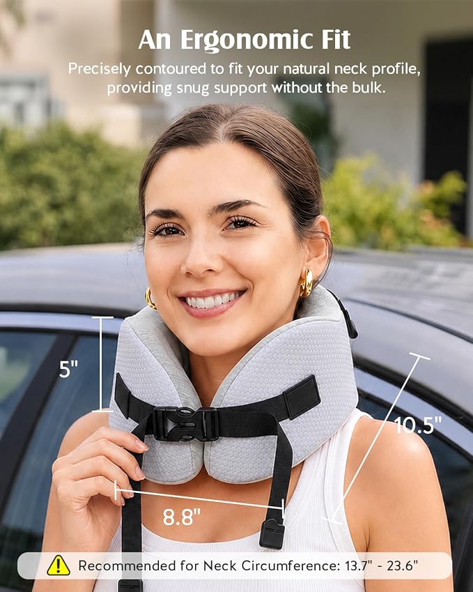 YFONG Travel Pillow for Long Flights, Patented 360° Ergonomic Sleeper Hold Head Support System with Memory Foam Neck Pillow & 3D Sleep Mask, Prevent Head Bobbing for Airplane & Road Trip, Grey - Image 8