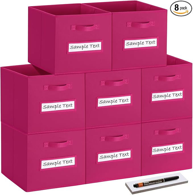 Fabric storage cubes (8 Pack) 13 Inch Cube Storage Bin, cube organizer bins with 8 Labels Window Cards & a Pen, Foldable cube organizer bins and Storage Box, Dark pink by Artsdi