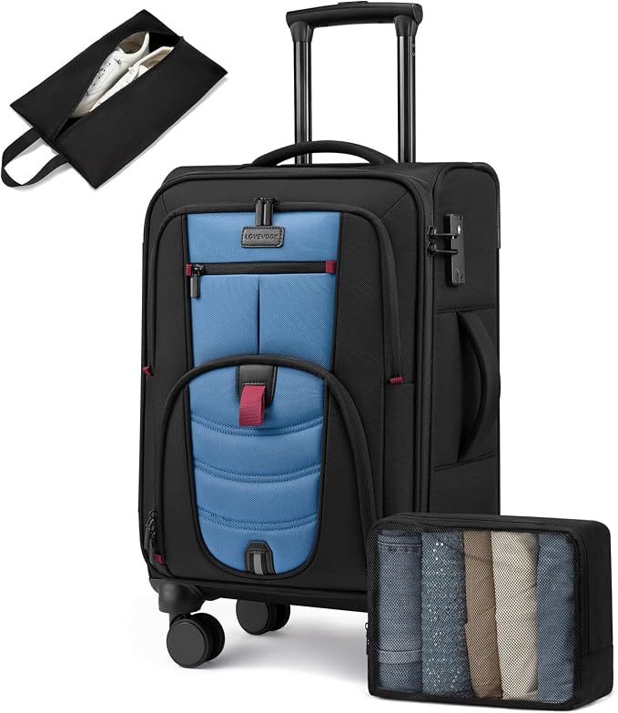 Carry On Luggage 22x14x9 Airline Approved, 22-Inch Suitcases with Spinner Wheels, Softside Carry-on Luggage with TSA Lock for Men Women Business Trip, Lightweight Large Capacity Luggage for Travel by LOVEVOOK