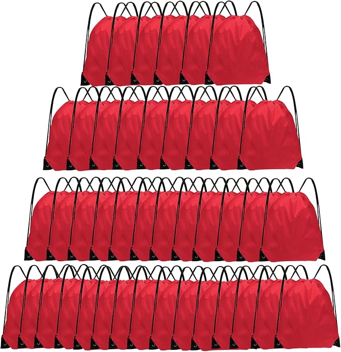 Grneric Drawstring Backpack Bulk 42 Pcs String Backpack Drawstring Bags Cinch Bag Sackpack for Men Women Gym (Red) by Grneric