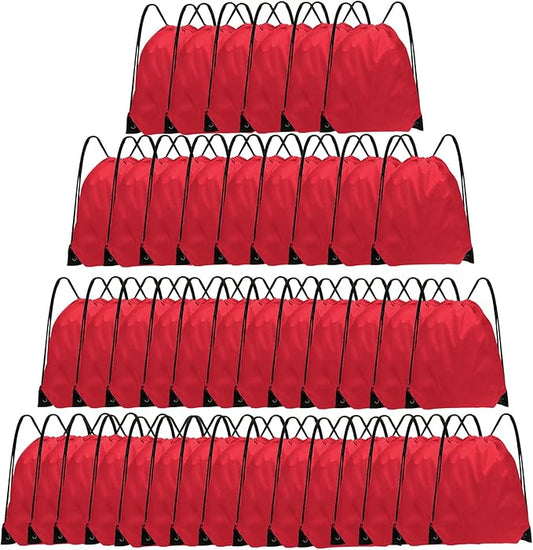 Grneric Drawstring Backpack Bulk 42 Pcs String Backpack Drawstring Bags Cinch Bag Sackpack for Men Women Gym (Red) by Grneric