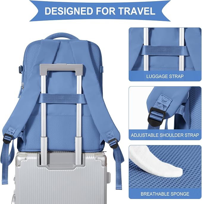coowoz Travel Backpack for Women Men,Carry On Backpack,Hiking Backpacks Outdoor Sports Rucksack Casual Daypack Travel Essentials Sky Blue - Image 5