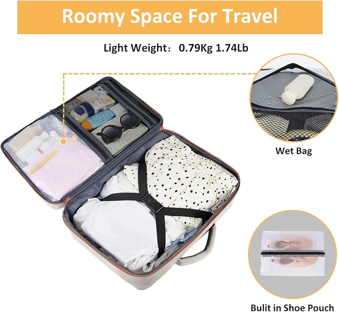 Taygeer Backpack for Women, College Backpack with Laptop Compartment | Travel Laptop Mochila Carry On Luggage with Shoe Pouch, Airline Approved Personal Item Bag For Weekender Hiking, Khaki White - Image 4
