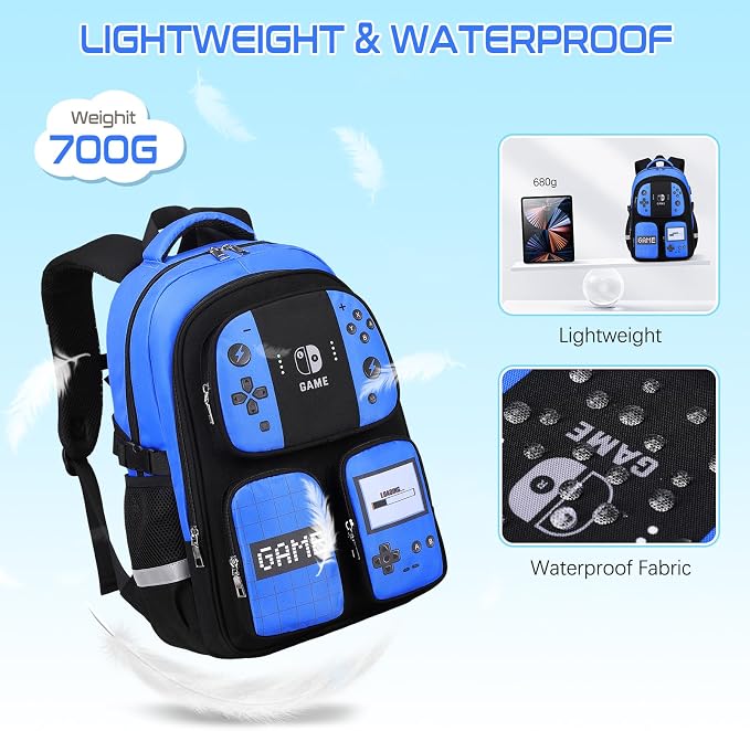 Jafeton School Backpack for Boys, 4 PCS Gamer Boy Backpack Set with Bento Box, Lunch Box & Pencil Pouch, Waterproof Schoolbag for Boys Kids Teens, Elementary Middle School, Kid Bookbag Casual Daypack - Image 5